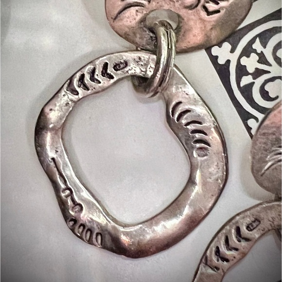 Vintage handmade earrings. Large Unique Dangle Earrings Silver Hammered Design - Picture 6 of 13